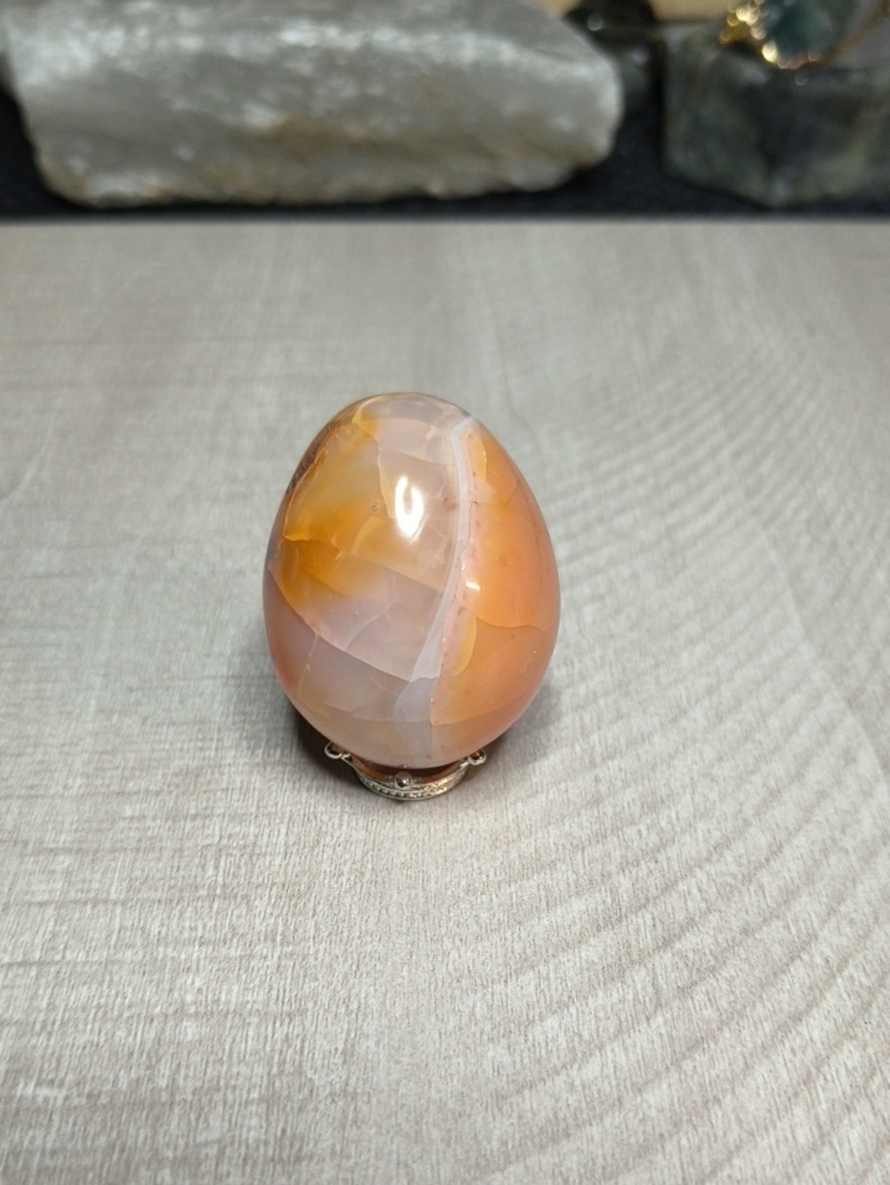 #58 Natural Carnelian Egg Carving 1.75" Polished Crystal Palm Stone with UV Glow